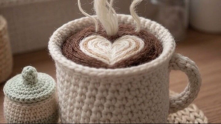 雨天钩针咖啡｜从磨豆到爱心咖啡 ASMR ☕🌧️ | Rainy Crochet Coffee