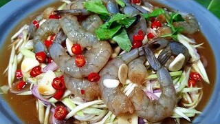 ยำมะม่วงกุ้งดองน้ำปล้าร้า ยำมะม่วงแซ่บมาก