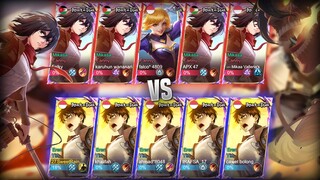 AOT SKIN BATTLE!! FANNY "MIKASA" VS. YIN "EREN" MIRROR MODE MOBILE LEGENDS!!
