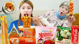 MUKBANG Tteokbokki & FIRE Noodle & Coran dog Korean Convenience Store Food by HIU 하이유