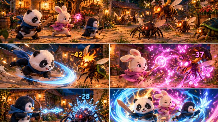 萌宠勇者大冒险！熊猫、兔子和企鹅大战虫族怪物｜AI RPG动画 | Cute Animal RPG Battle