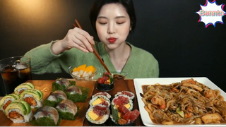 Các loại sushi và miến xào hải sản 3 #amthuc