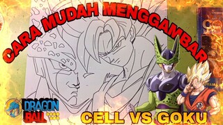 cara mudah menggambar anime dragon ball, cell vs goku
