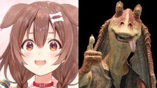 Korone trying to transform to JAR JAR BINKS from Star Wars!?