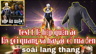 Free Fire| Test Tỉ Lệ Mở Hộp Quần Áo Săn Gói Quang Xà Áo Cổ Rùa Đen Tốn Bao Nhiêu Kim Cương