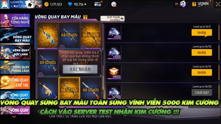 Free Fire | Vòng quay toàn súng vĩnh viễn 5k kim cương - Cách vào server test chơi thử nhận kc