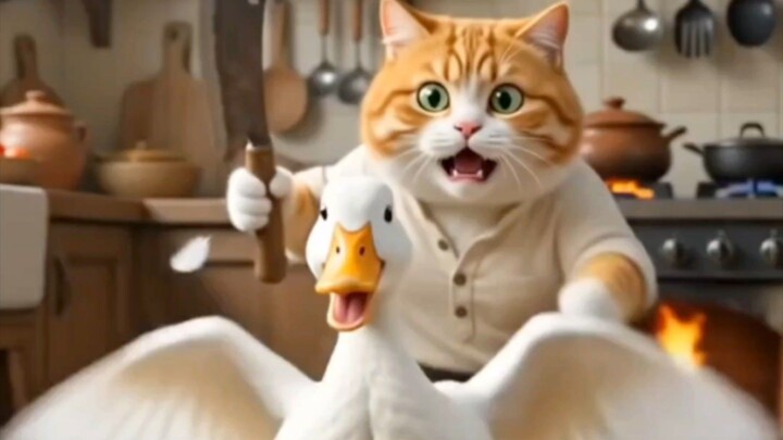 হাঁস নিয়ে বিড়ালের কাণ্ড! 😂🐱🦆 #Shorts