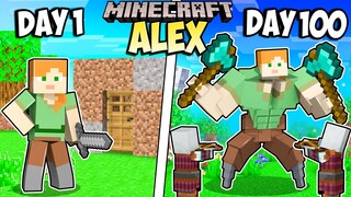 I Survived 100 Days as ALEX in Minecraft