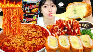 ASMR MUKBANG| 직접 만든 불닭볶음탕면 양념치킨 치즈돈까스 먹방 & 레시피 FRIED CHICKEN AND FIRE NOODLES EATING