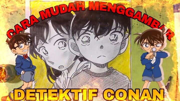 cara mudah menggambar anime Detektif CONAN