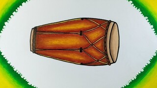 Menggambar gendang || Cara menggambar dan mewarnai alat musik tradisional