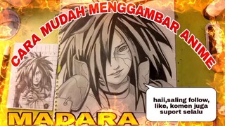 cara mudah menggambar anime Naruto karakter Madara