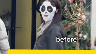 The white deer wearing a panda mask received 700,000 likes on the Internet