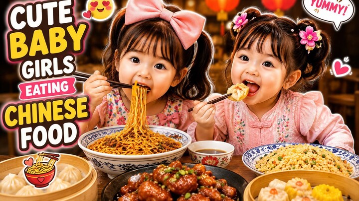 Cute Baby Girls Eating Chinese Food 🥢🍜