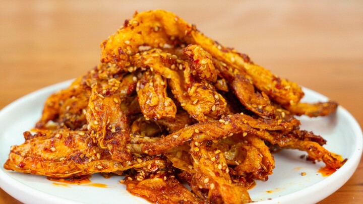 Made "Spicy Meat Slices" in the style of a hype-driven influencer—so deliciously fried!