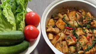 cả nhà làm món kho chay tuy đơn giản nhưng tuyệt vời