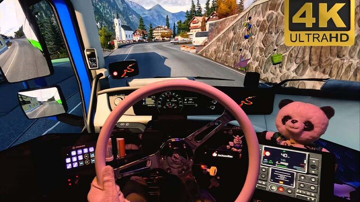 【คุณภาพกราฟิกสุดขีด 4K Euro Truck Simulator 2】การเดินทางบนถนนเทือกเขาแอลป์ (ลมพัดเบาๆ แดดกำลังดี