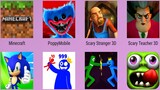Scary Stranger 3D,Minecraft,Scary Teacher,Sonic Dash,Poppy Moblie,Stick War Hero,Stickman Fighting