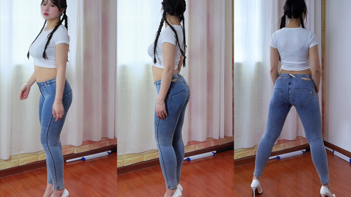 Giày cao gót denim retro tươi mới, viền môi và hông
