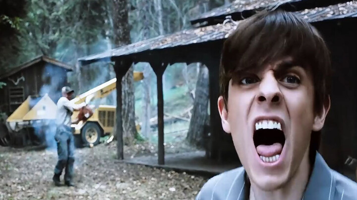 A man accidentally stirred up a swarm of hornets while sawing a log, so he bolted out wielding his c