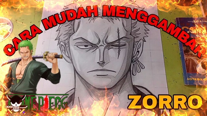 cara mudah menggambar anime one piece, Zorro