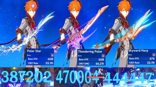 Childe C0 Polar Star R1 vs Thundering Pulse R1 vs Skyward Harp R1 Damage Comparison