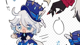 Dua kartun kecil tentang Fu Fu yang diintimidasi. Ilustrator: ぢゅん