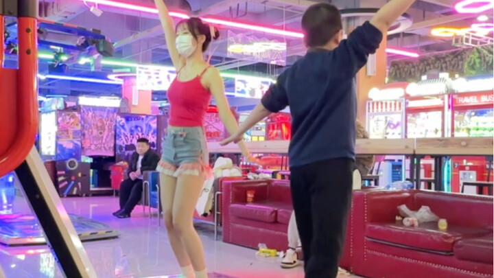 I was dancing the house dance with my kid brother on the dance machine, and he was actually better t