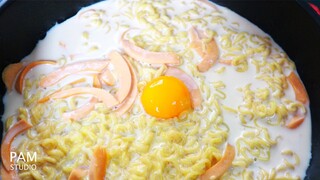 มาม่าคาโบนาร่า แบบง่ายๆ หอมนม หอมชีส Ramen Carbonara | Pam Studio