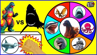 GODZILLA vs SHARKS 🦈 Spinning Wheel Slime Game w/ Collectible Godzilla Figures