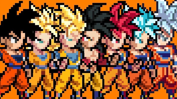 "Dragon Ball" Goku's All Form Transformations, Pixelated QR Code Art Style