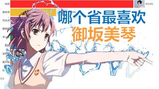 哪个省的人最喜欢炮姐-御坂美琴？看完这份排行你就知道了！【数据可视化】