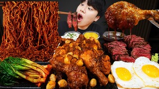 ASMR MUKBANG 직접 만든 양념 치킨먹방! 스테이크 짜파게티 레시피 & 먹방 FRIED CHICKEN AND BLACK BEAN NOODLES EATING SOUND!