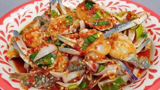 ยำปูม้าสูตรน้ำปลาร้า สูตรแซ่บ แซ่บนัว ปูม้าสดคำโตๆเนื้อหวานๆ แซ่บอิหลีเด้อจ้า!