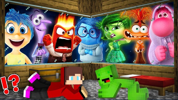 JJ and Mikey SURROUNDED by Joy Disgust Fear Anger from Inside Out 2 in Minecraft Maizen