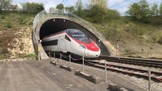 AWESOME HIGH SPEED RAIL TUNNEL LOTS OF FAST TRAINS AND BEAUTIFUL SOUND Switzerland trainspotting