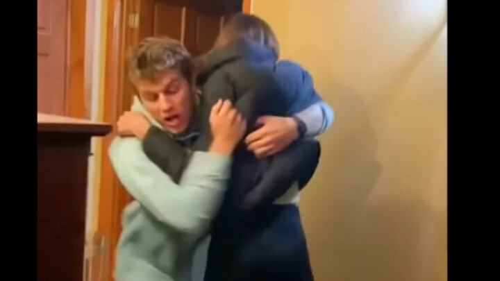 After half a year apart, the couple reunites, and the man becomes so emotionally overwhelmed that he