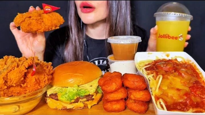 ASMR SPICY FRIED CHICKEN, CHEESEBURGER, SPICY CHICKEN NUGGETS, FIRED CHICKEN & SPAGHETTI NOODLES🤤