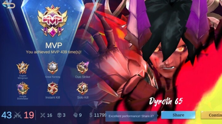 Almost full stats gameplay | JemzInGame Dyroth Plays (65) | Mobile Legends