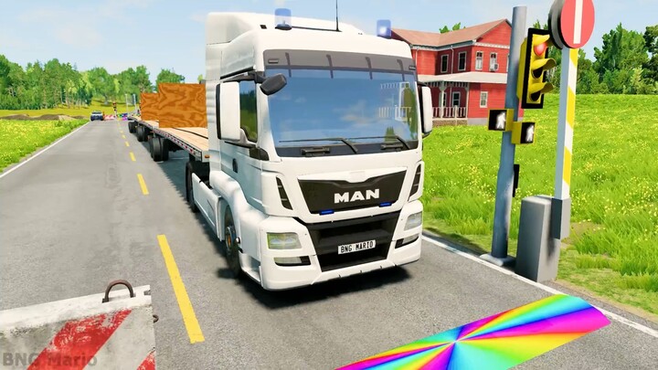 Flatbed Truck McQueen  Transportation with Truck - Pothole vs Car #39  BeamNG.Dr