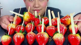 Eating Home-Made Candied Strawberries ASMR
