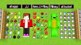 all minecraft eggs + maizen jj + all items maizen jj + all items mikey + mikey + all bucket = ???