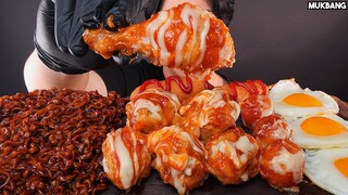 ASMR MUKBANG | Fried Chicken & Black Bean Noodles Cheese Balls EATING 진진짜라 & 슈프림 양념치킨 치즈볼 먹방!