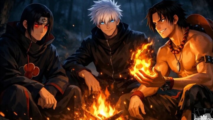 Gojo Satoru, Itachi uchiha dan portgas d ace sedang berbincang ..