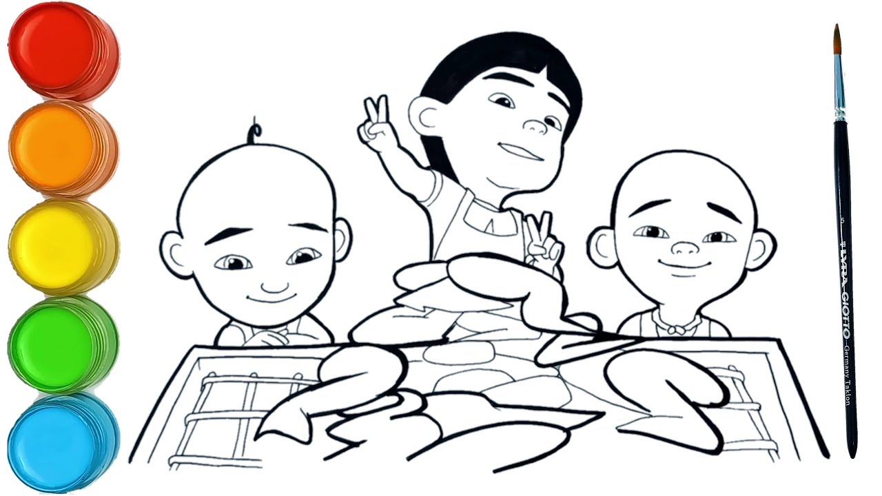 Gambar Mewarna Upin Ipin Makan Ayam