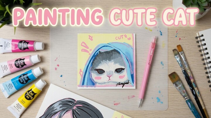Painting cute cat 💙🤍