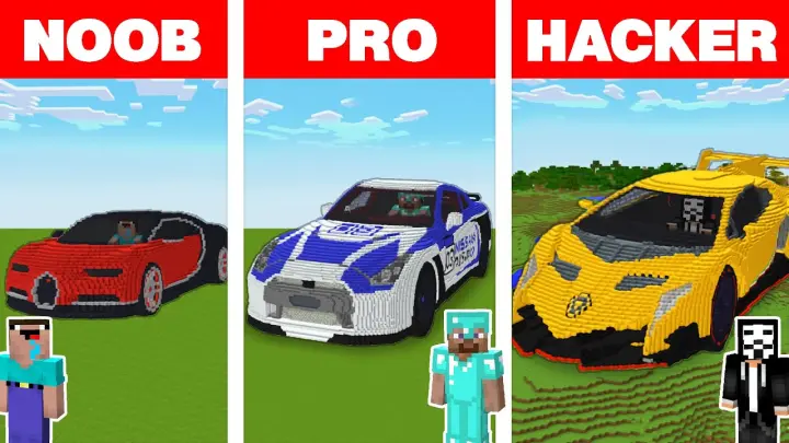 Minecraft NOOB vs PRO vs HACKER: SPORT CAR HOUSE BUILD CHALLENGE Animation