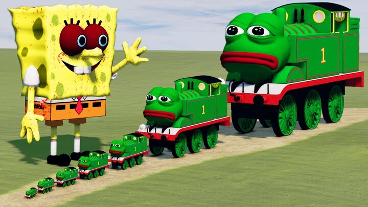 Big & Small Frog PEPE the Tank Engine vs SCARY Spongebob.EXE | BeamNG.Drive