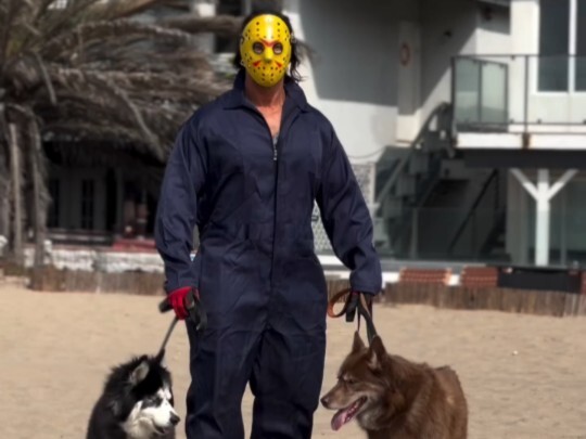 Powerful Jason Takes the Dog for a Walk