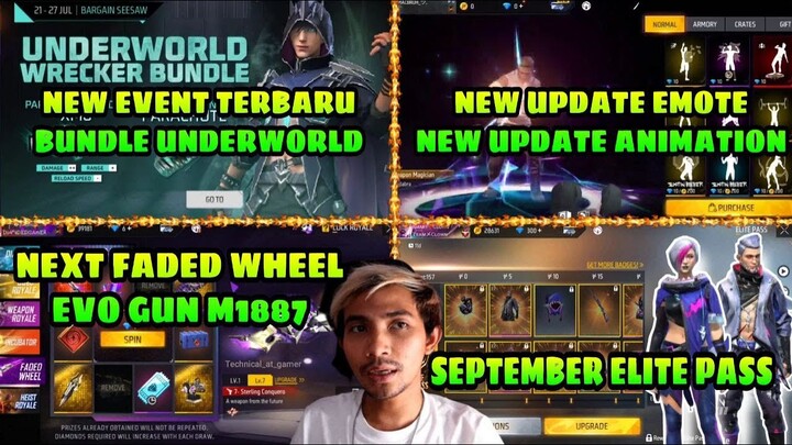 BOCORAN FREE FIRE TERBARU! FADED WHEEL EVO M1887, ELITEPASS SEPTEMBER, UNDERWORLD WRECKER BUNDLE!